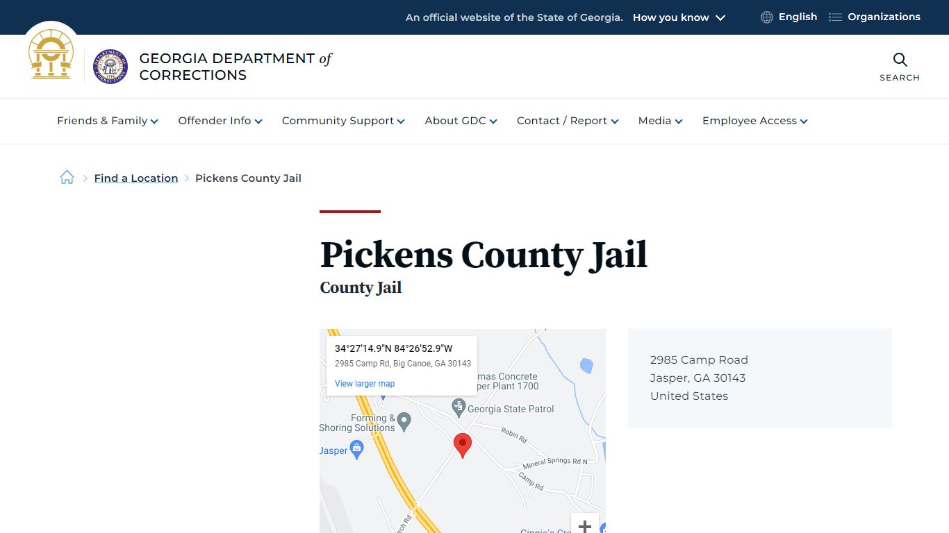 Pickens County Jail | Georgia Department of Corrections